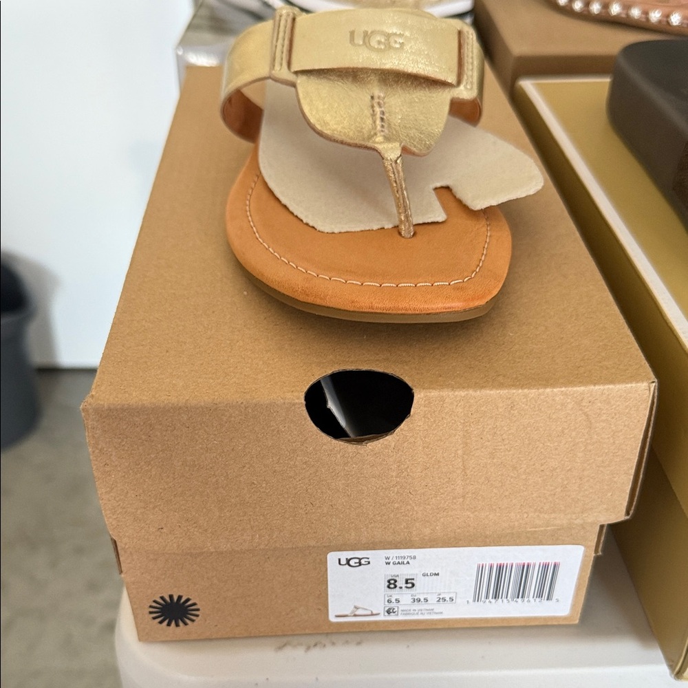 UGG Kids Gold and Tan Flip Flops